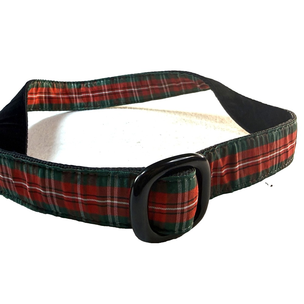 Y2K Womens Tartan Plaid Belt Red Green Wide Black Buckle 36" Holiday Fashion
